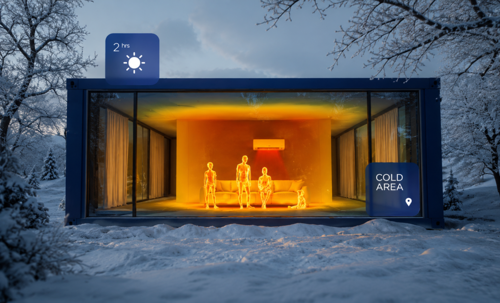 Casa en invierno con calefacción encendida